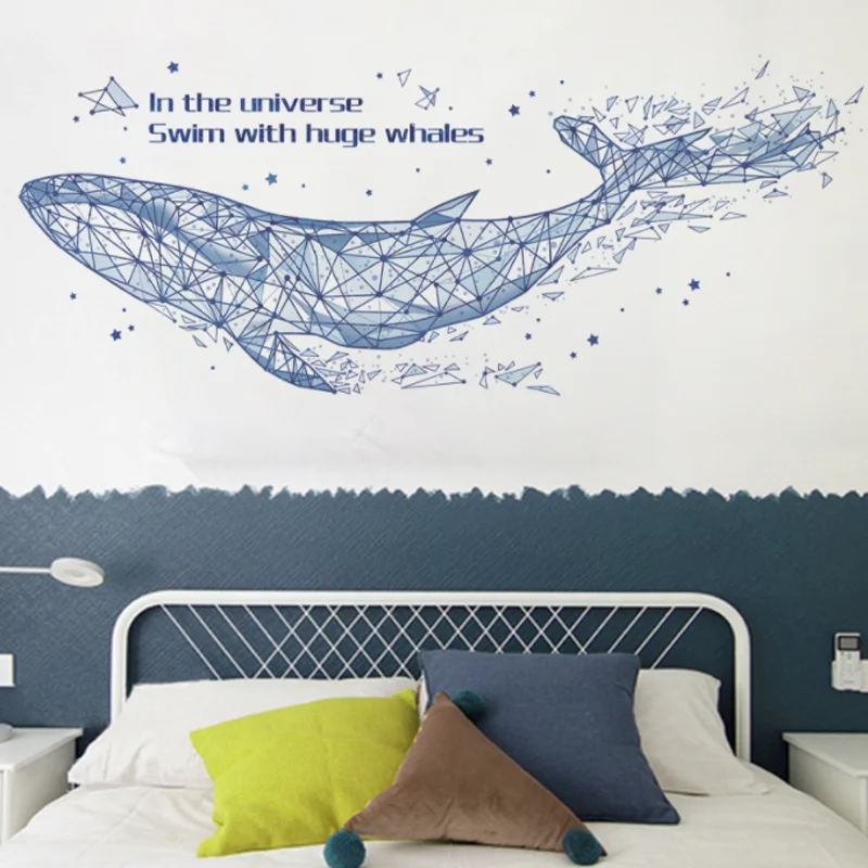 Geometric Whale Wall Sticker Shop Window Glass Layout Electrostatic Decoration Sticker Moisture-proof Anti Fouling Removable