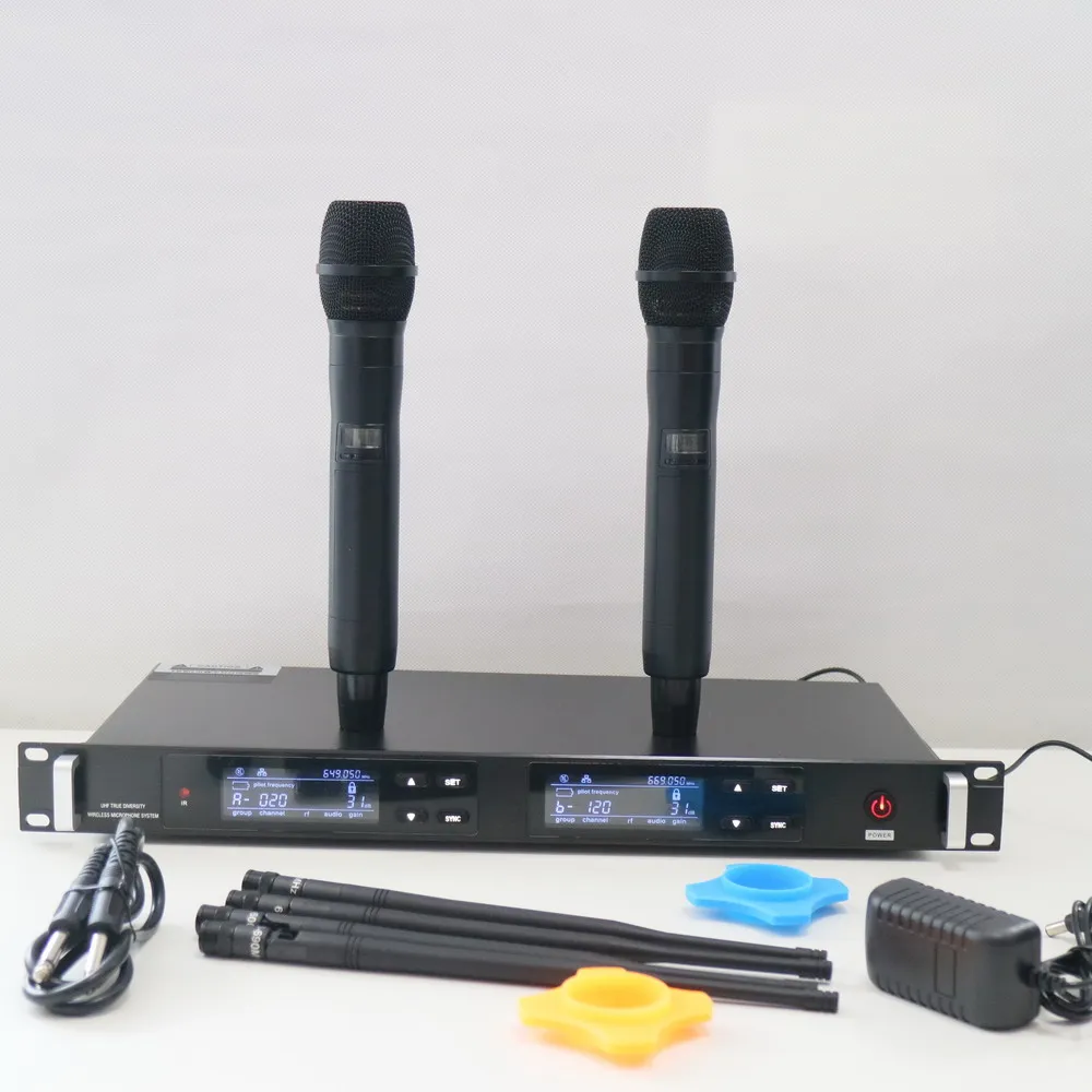 

Professional ULXD4D Dual Channel Digital Wireless Microphone System - 2 Metal KSM9 Handheld Mics