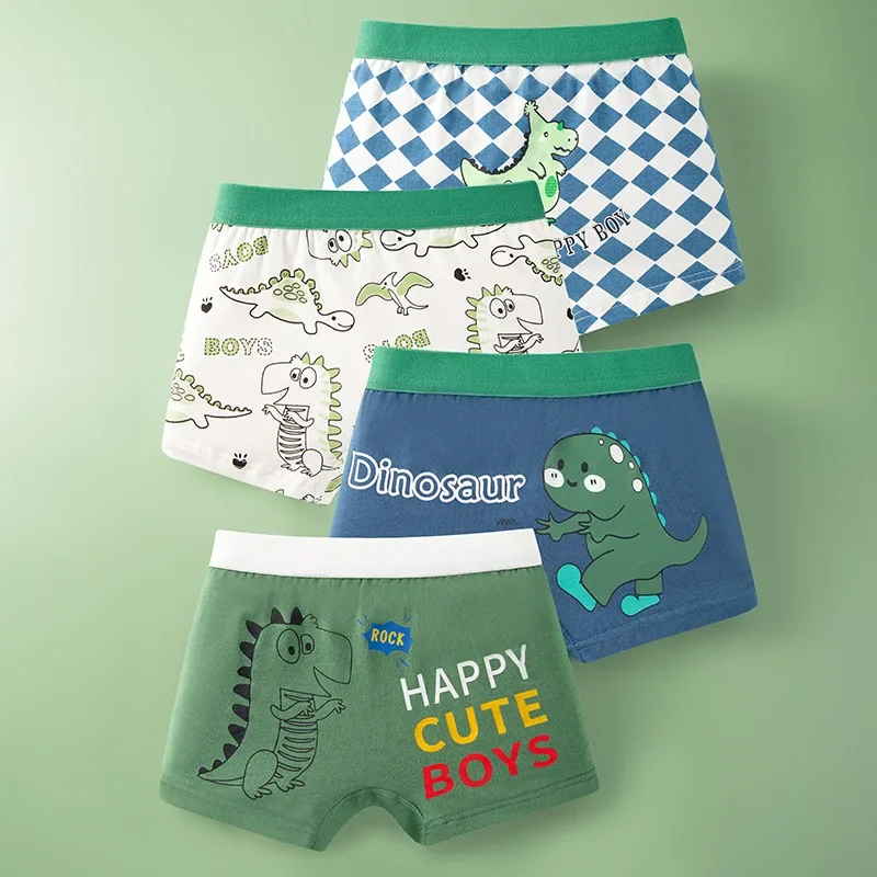 Shorts Boxer de Algodão Respirável Infantil, Roupa Interior Do Carro Dos Desenhos Animados, Calcinha Astronauta, Troncos Dos Meninos, Cuecas Infantis, 4 Pcs por Conjunto