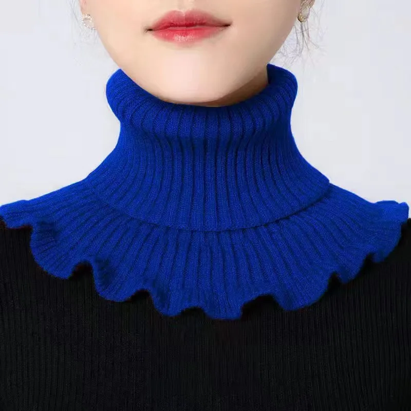 Woolen Knitted Scarf with Fake Collar Women Small Shawl Autumn Winter Pullover Warm Neck Protection Shoulder Lap Sweater Collar