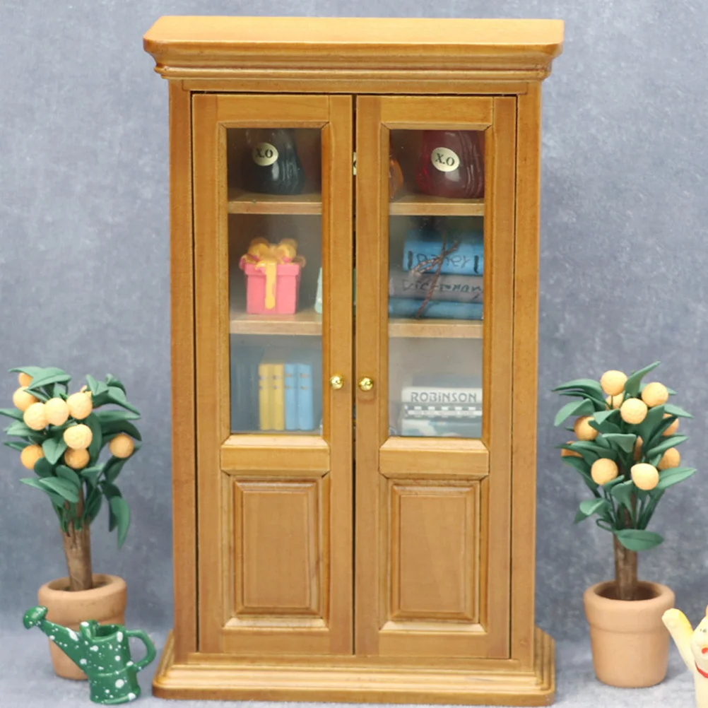 1Pcs Mini Vertical Bookcase Maroon High Quality Micro Scene Cabinet for Study Room DIY Crafts Mini Vertical Bookcase