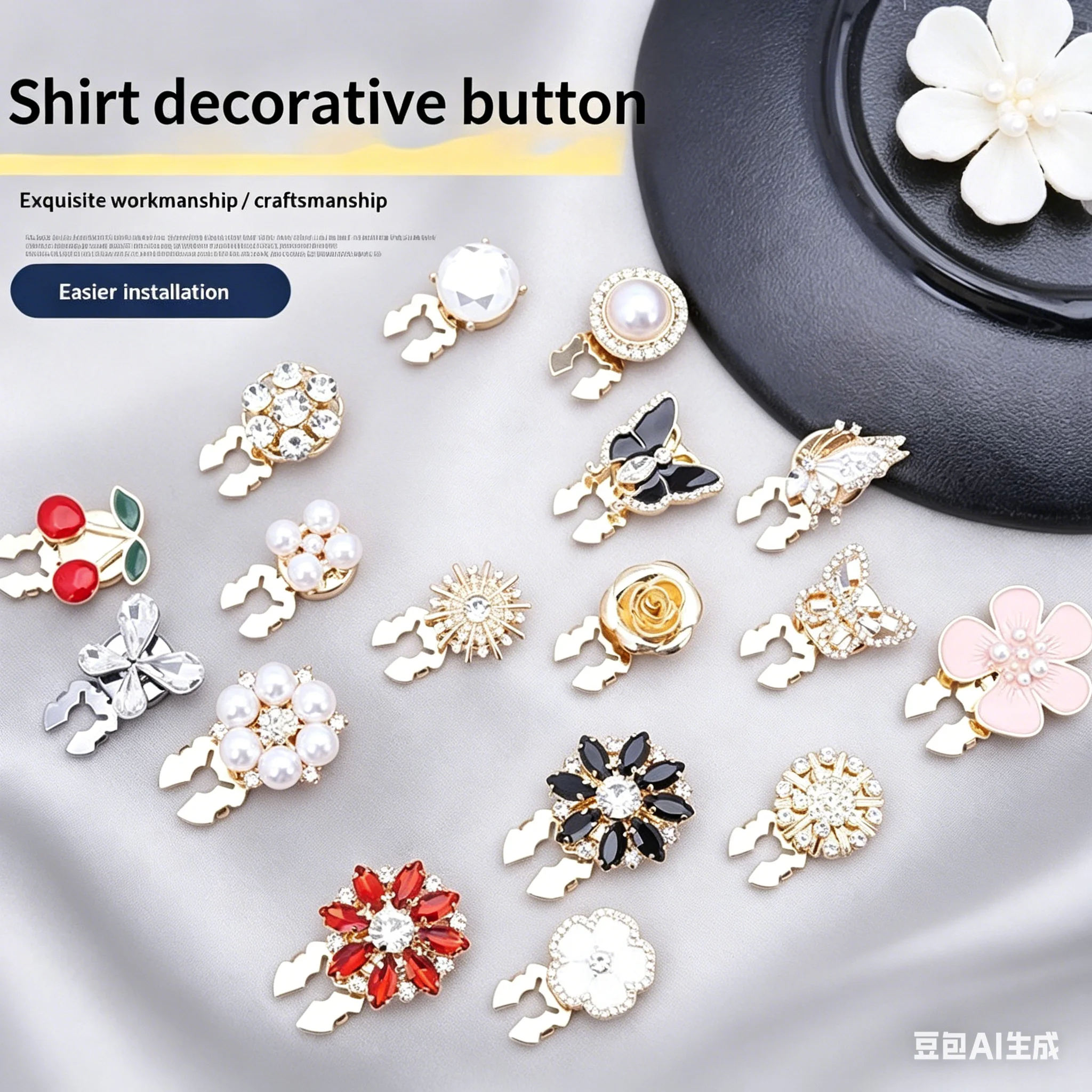Crystal Pearl Button Covers Detachable Clip-On Shirt Coat Decorative Buttons Sewing Button For DIY Blouses Clothing Women Men
