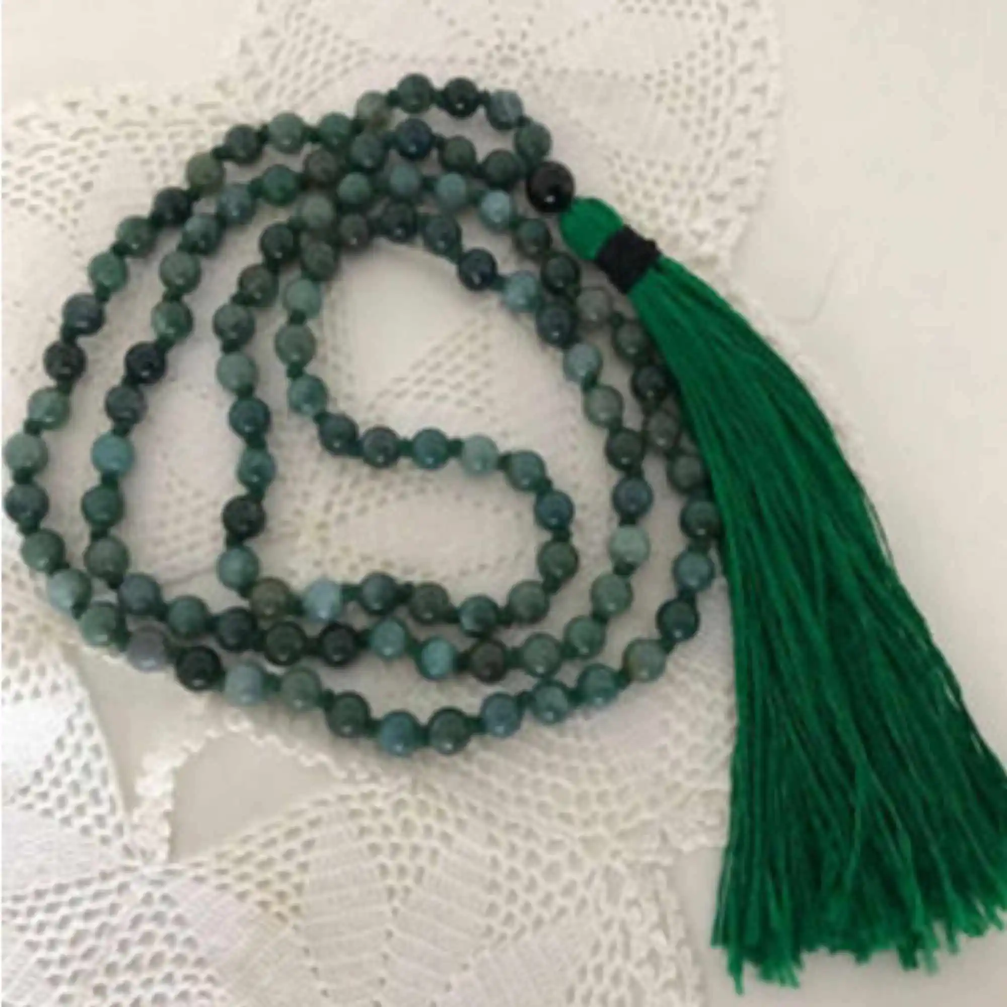 6mm Natural 108 Ocean Grass Agate gemstone beads necklace Meditation Yoga Mala Bohemian Tranquility Rustic Choker Pendant Prayer