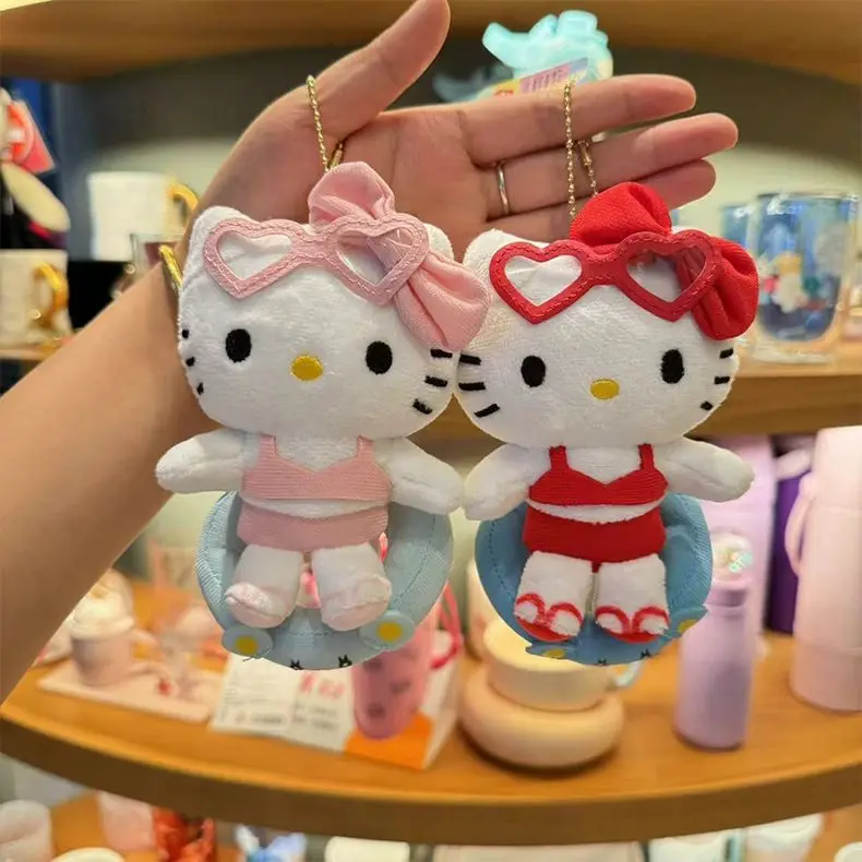 Sanrio ตุ๊กตาของเล่นรูปวงกลมสำหรับว่ายน้ำลายการ์ตูน Hello Kitty, ตุ๊กตาขนนุ่มของขวัญพวงกุญแจกระเป๋าน่ารักอนิเมะเด็กผู้หญิง