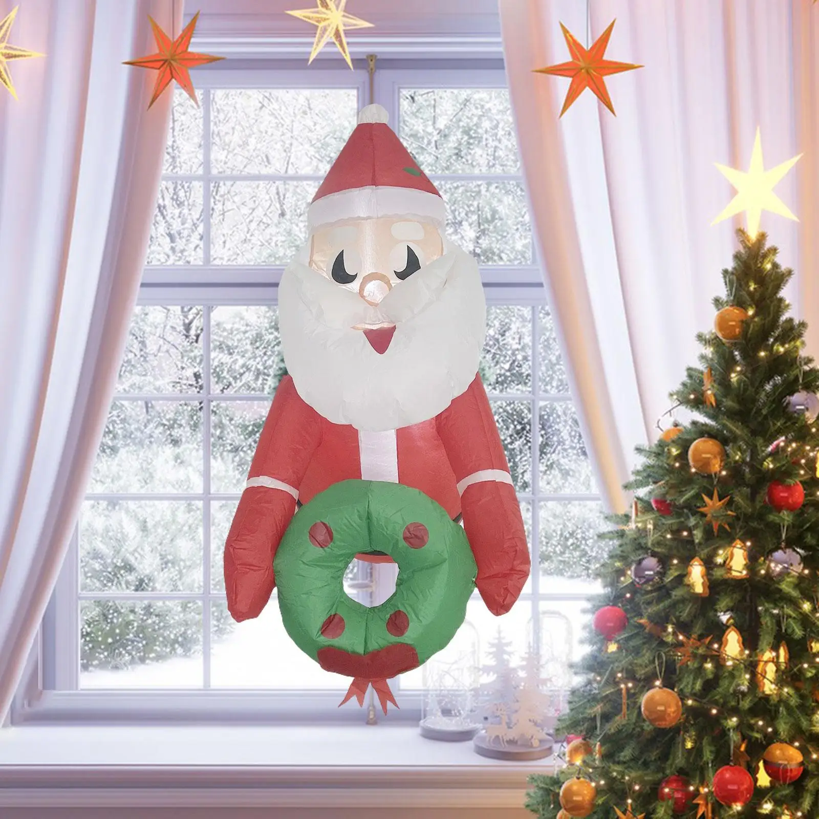 Christmas Inflatables Santa Polyester Built in LED Lights Ornament Xmas Blow up Christmas Decorations for Lawn Yard Home Garden
