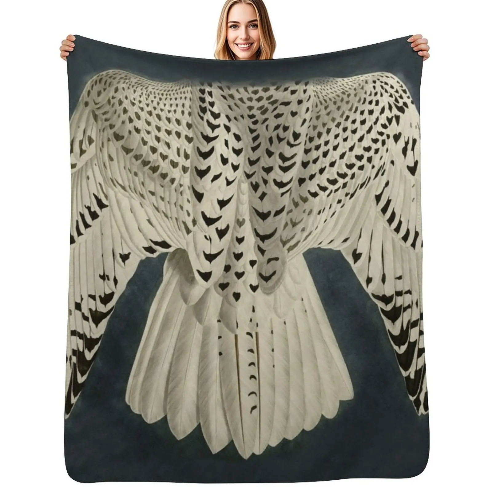 Wings / Fragments of Iceland or Jer Falcon by J.J.Audubon / Vintage birds / Feathers Texture dark background Throw Blanket