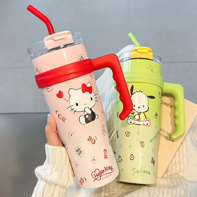 New 1200Ml Cartoon Sanrio My Melody Hello Kitty Thermos Cup High Capacity Kawaii Stainless Steel Water Cup Kuromi Sippy Cup