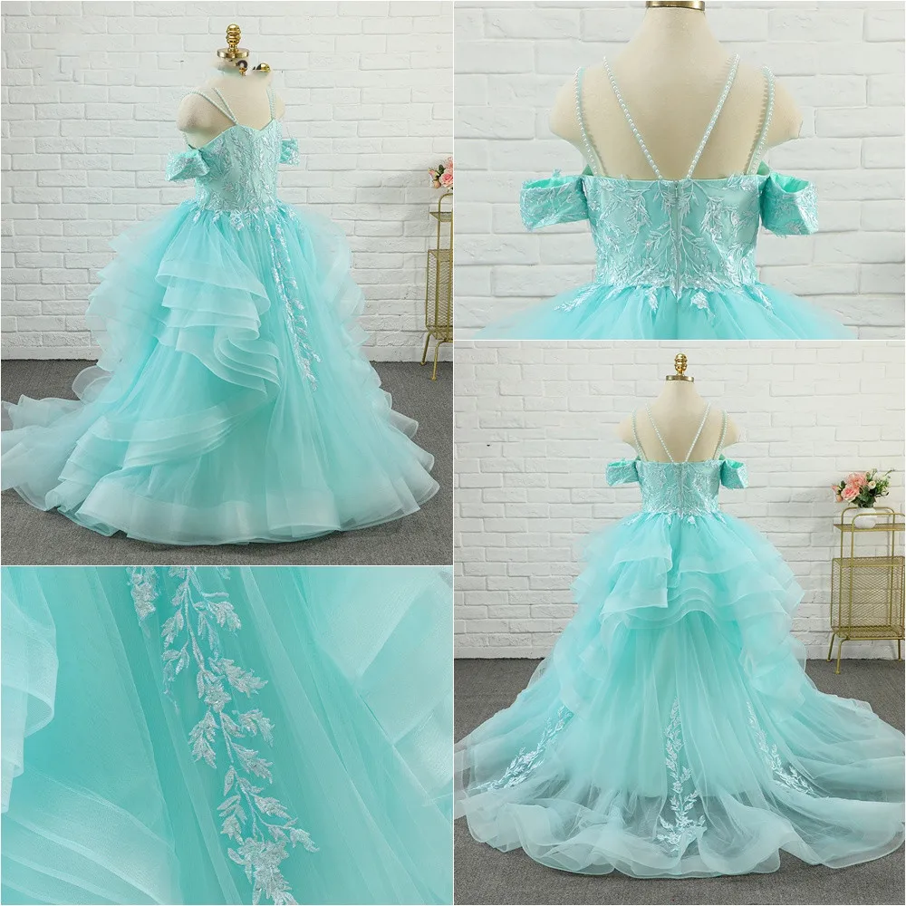 New Summertime Girl Dresses Off The Shoulder Princess Tulle Puffy First Communion Birthday Party Dress Cute Kids Gown