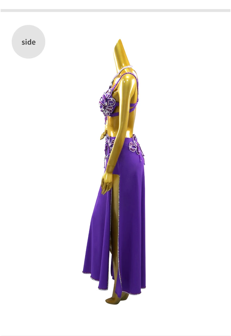 Damen Abend-Bauchtanzkleid, langer Rock, Tanzanzug, Tanzkleidung, orientalisches Bühnenkostüm, Bauchtanz-Performance-Outfit, Übungskleidung für Mädchen – Detail 9