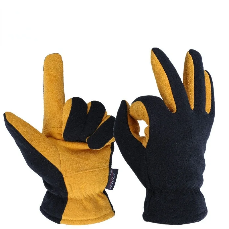 Winter Warm Gloves Deerskin Leather Water-Resistant Windproof Work Glove For Driving Cycling Hiking Snow Skiing 8007