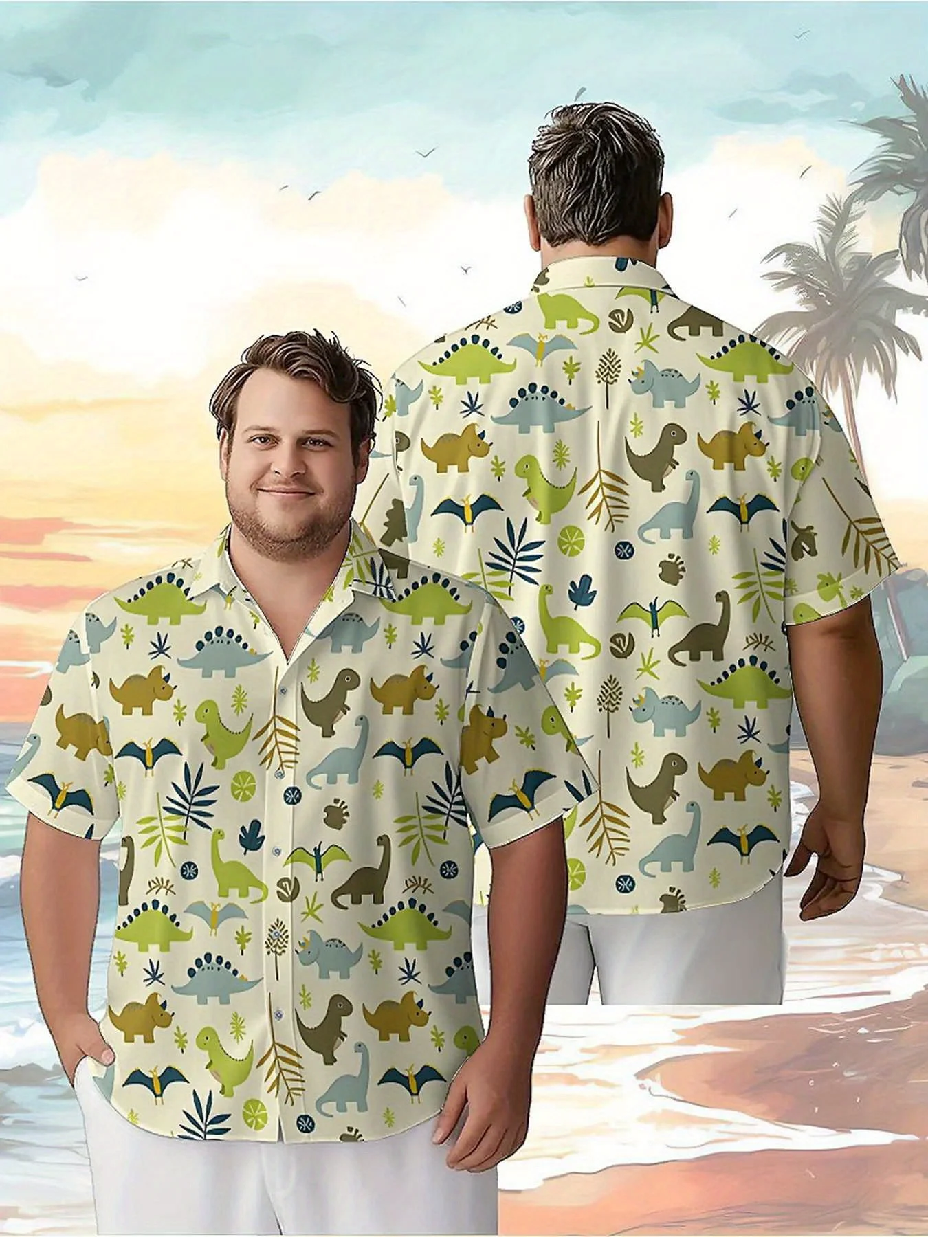 

Men's Plus Size Hawaiian Shirts Dinosaurs and Natural Wonders pattern, Button Up Shirts, Unisex Casual Clothing, Summer Tops
