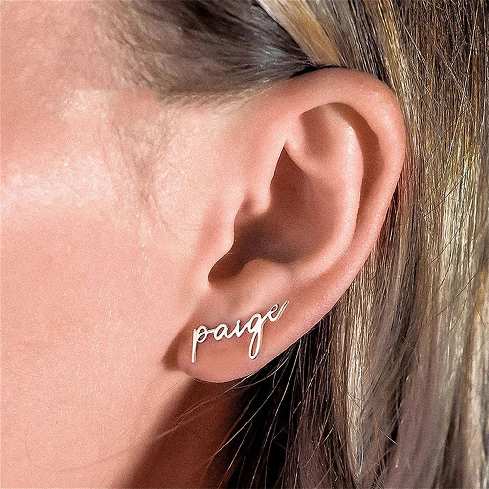 

Stainless Steel Personalize Handwritten Signature Ear Studs Custom Name Earrings for Women Customizable Ear Jewelry Ladies Gift