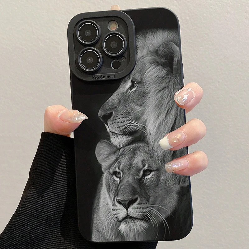 Funda de teléfono con estampado de León colorido detallada y perforada para iPhone 17 16 15 14 Pro Max 13 12 11 XS X XR 7 8 Plus 16E 17 Air Cover