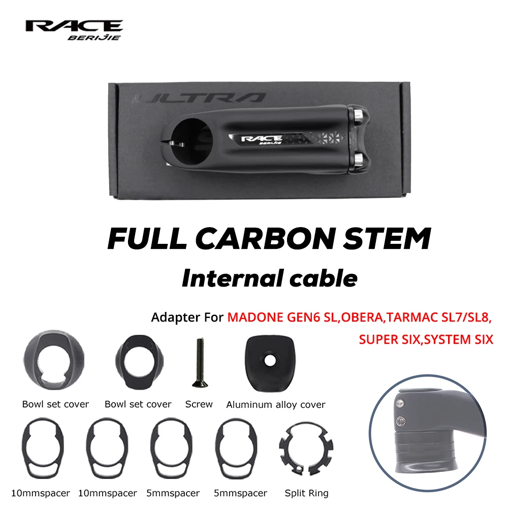 RACE - Manillar de Bicicleta de Carbono con Cableado Interno Completo -10 ° /-17 ° 60-120 mm, Adaptadores disponibles para SL7/SL8, OBERA, MADONE GEN6, SUPER6 EVO Gen4