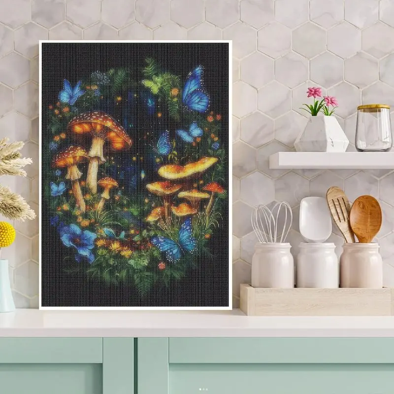 SDOYUNO 5D Diamond Painting Butterfly Mushroom Picture Of Rhinestones Full Drill Embroidery Animal DIY Mosaic Set Home Decor Gif