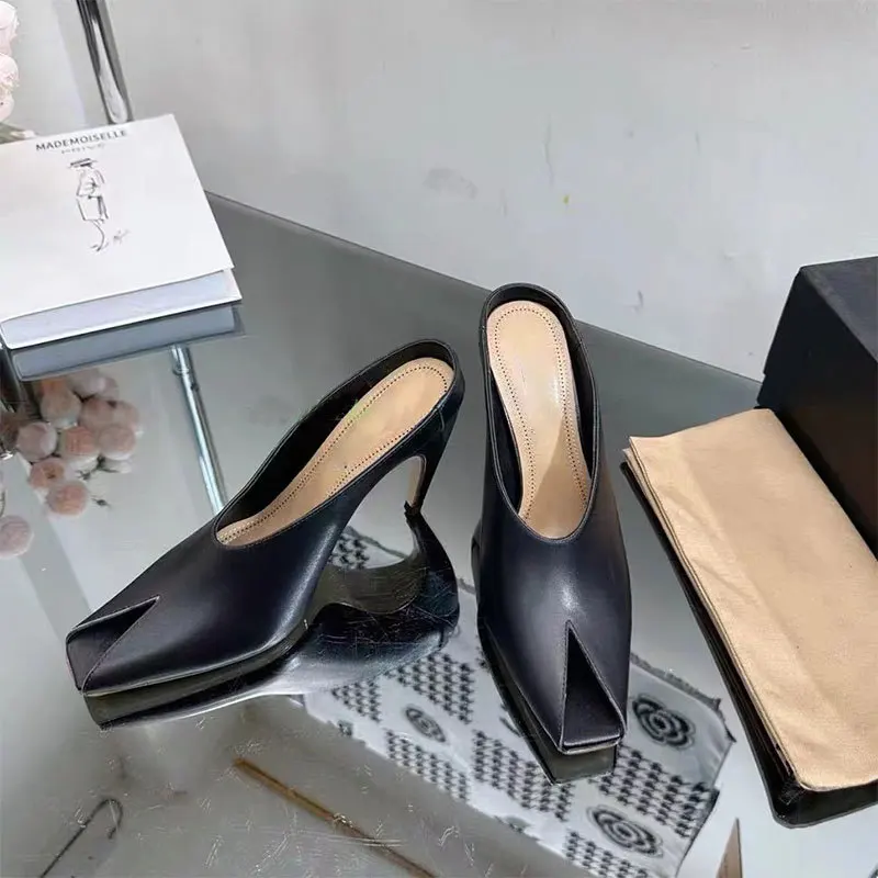 

Special-Shaped High-Heeled Patent Leather Sandals Shallow Square Peep Toe Sexy Slippers Women's Large-Size Shoes