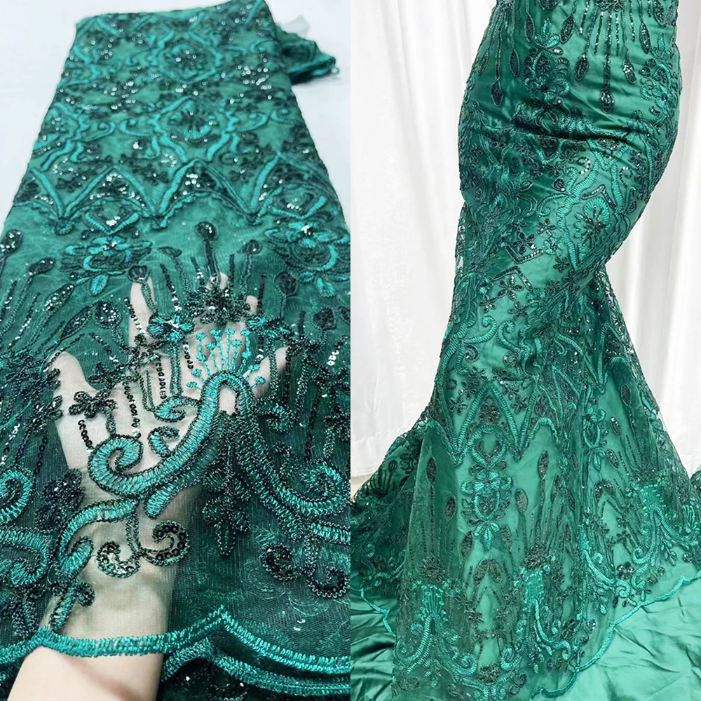 

Sinya Emerald Green African Lace Fabric 2023 Nigerian Lace Fabrics High Quality French Tulle Sequins Embroidery Wedding Laces