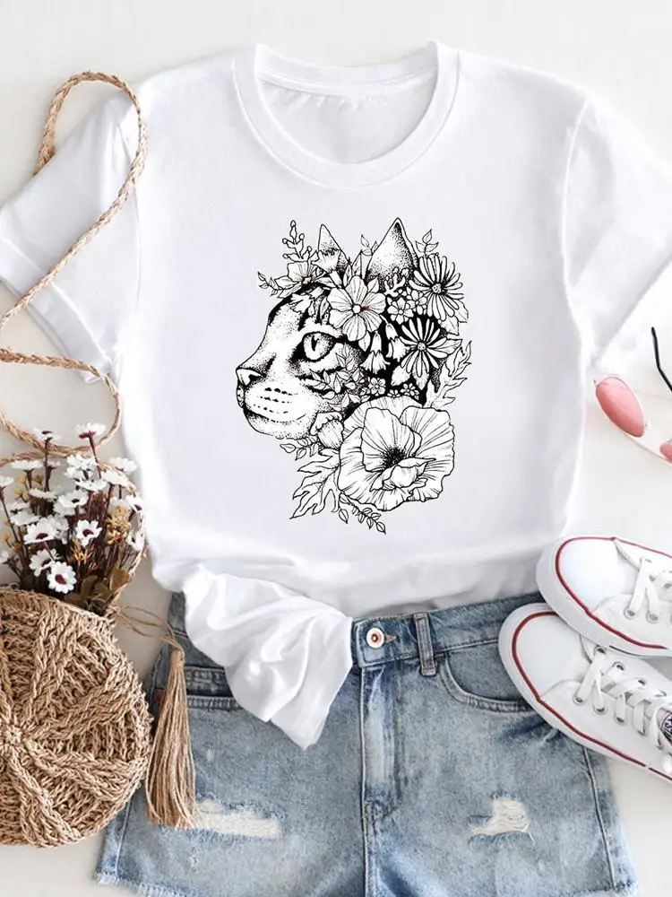 

Flower Sweet Lovely Cute 90s Graphic T Shirt Top Fashion Tee Print Casual Clothing Summer Short Sleeve Female Women T-shirt