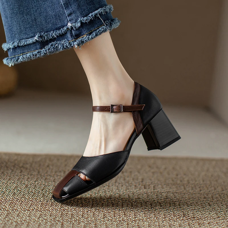 2023 New Spring Women Pumps Patent Leather Shoes for Women Square Toe Chunky Heel Shoes Simple High Heel Mary Janes Solid Shoes