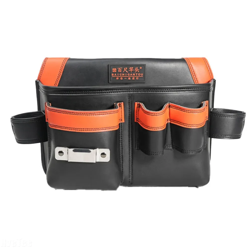 

1680D Oxford Cloth Leather Black Tool Waist Bag Insert Pockets Tape Measure Hammer Holder Tool Pouch for Electrician Carpenter