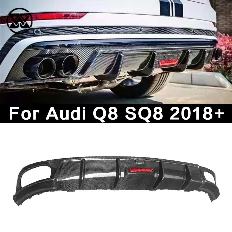 Car Rear Lip Diffuser For Audi Q8 SQ8 2018+ Carbon Fiber Rear Bumper Diffuser Splitter Apron Guard Spoiler Body Kit Accessories