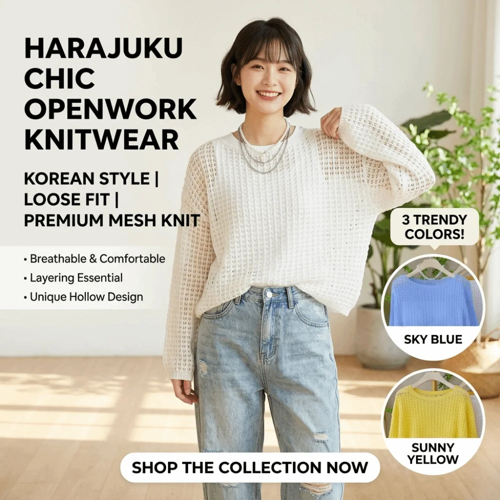 Korean Thin Hollow Out Mesh Sweater Pullovers O Neck Lightweight Crochet Knit Sweater Soft Long Sleeve Knitwear Sweater Summer