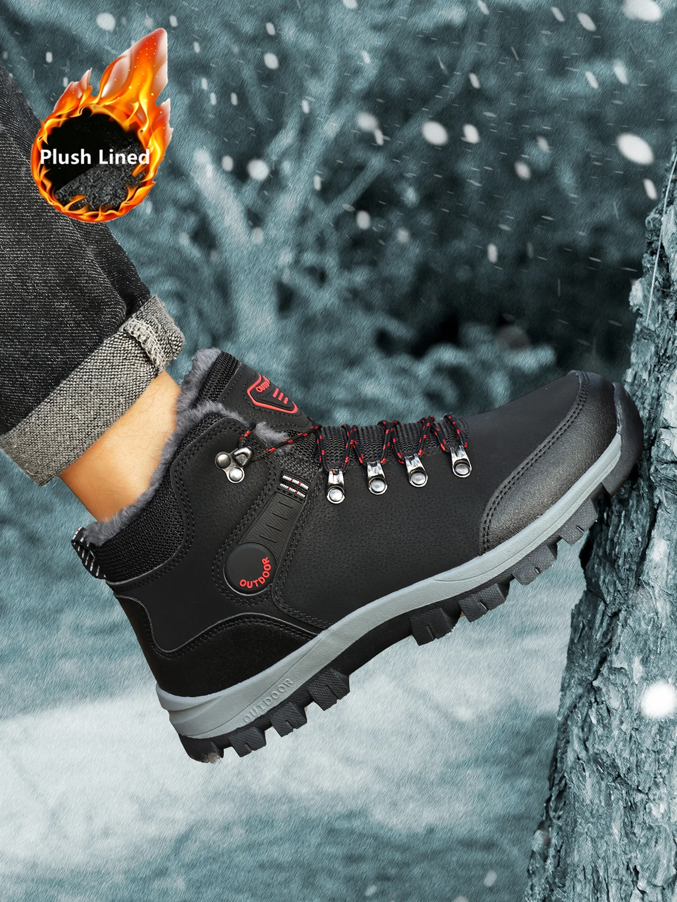 Herren-Winterstiefel mit Fleece-Futter, verdicktem Schaft und kurzer Form, warm und rutschfest, bequeme und vielseitige Outdoor-Stiefel für kaltes Wetter. – Detail 6