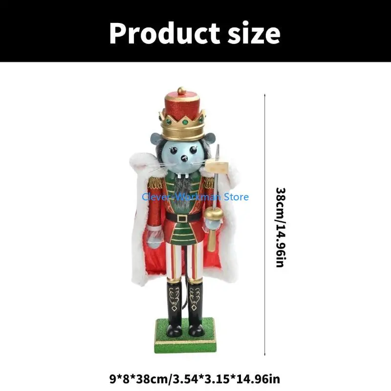 24TD عيد الميلاد الخشب كسارة البندق الماوس الملك تمثال الديكور 38 سنتيمتر عطلة زخرفة #6