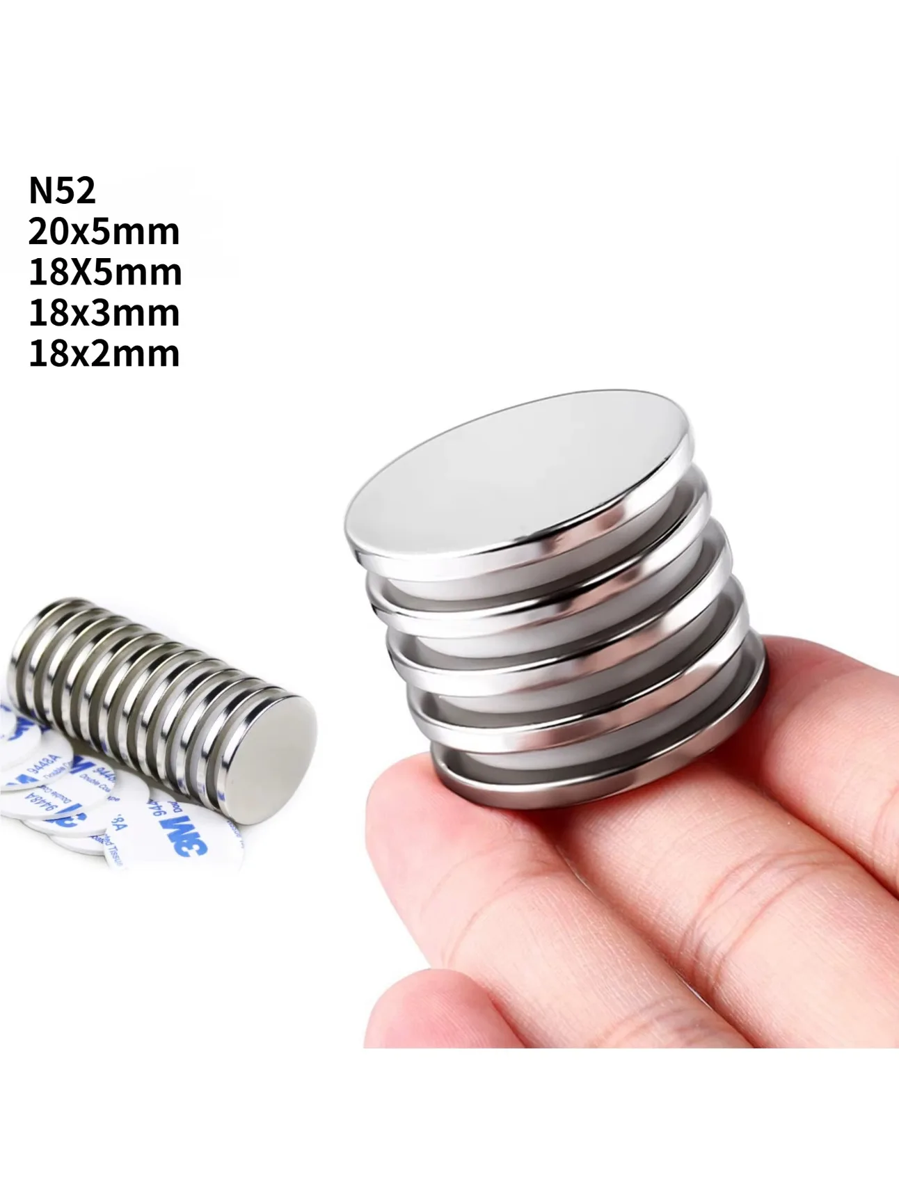 AliExpress NONE N52 20x5 18X5 18x3 18x2 Strong neodymiumMagnets Generator Ebike sticker double tape Customised Electric Motor Engine Science