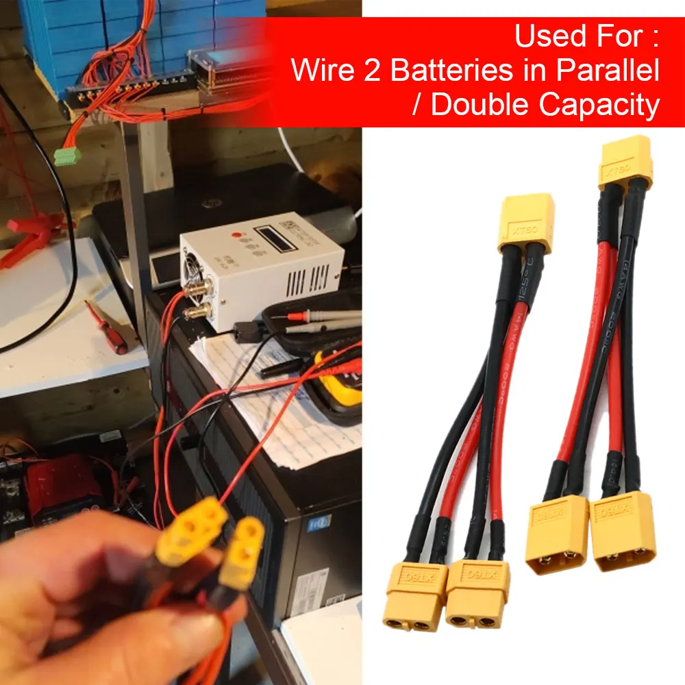 Conector de bateria paralelo XT60 Cabo macho e fêmea Divisor de extensão dupla Fio de silicone para carregador de bateria RC 14AWG