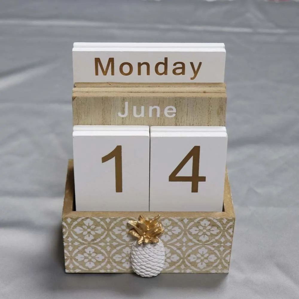 

Aesthetic Wooden Perpetual Calendar Cactus Pineapple Desk Calendar Ornament Home Decoration Manual Date Display Ornament Office