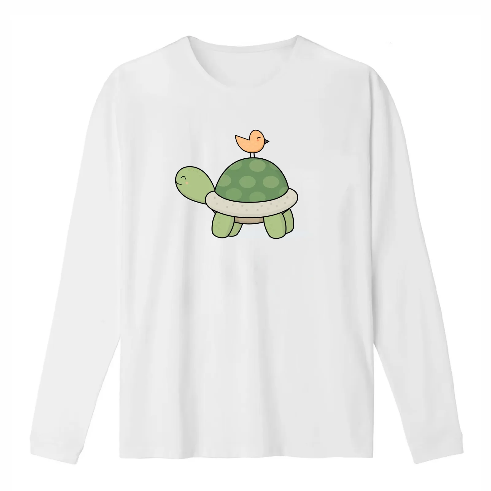 Kawaii Cute Tortoise and Bird T-Shirt Summer Casual Cotton Tee Oversized Streetwear Tops Vintage Graphic Print 100% Cotton