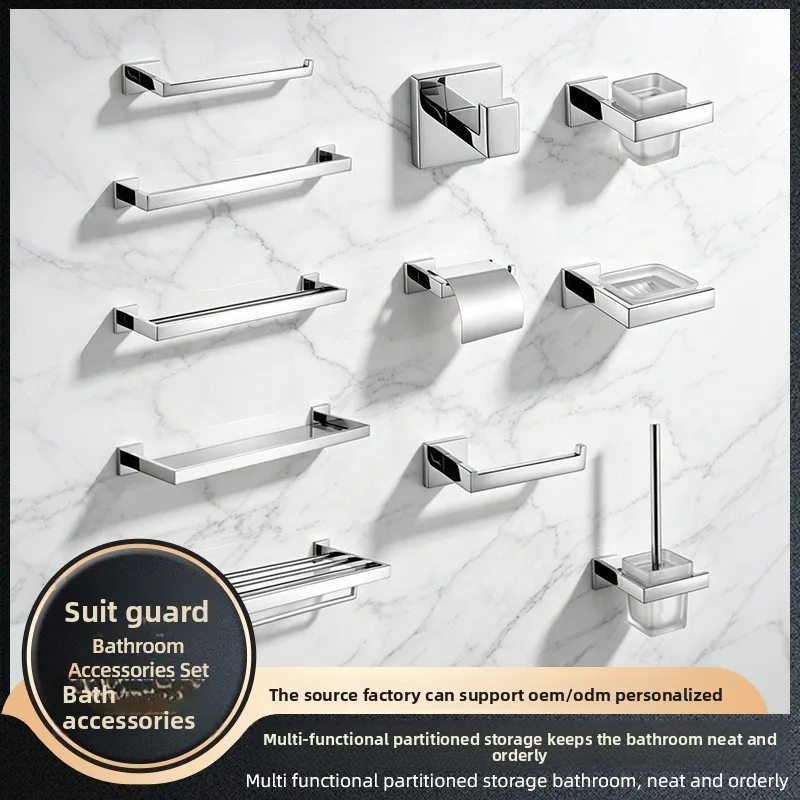 Stainless Steel Bathroom Shelf Towel Rack Set Wall Mounted Storage Organizer Bar Toilet Paper Holder Cup Dish Holders Modern