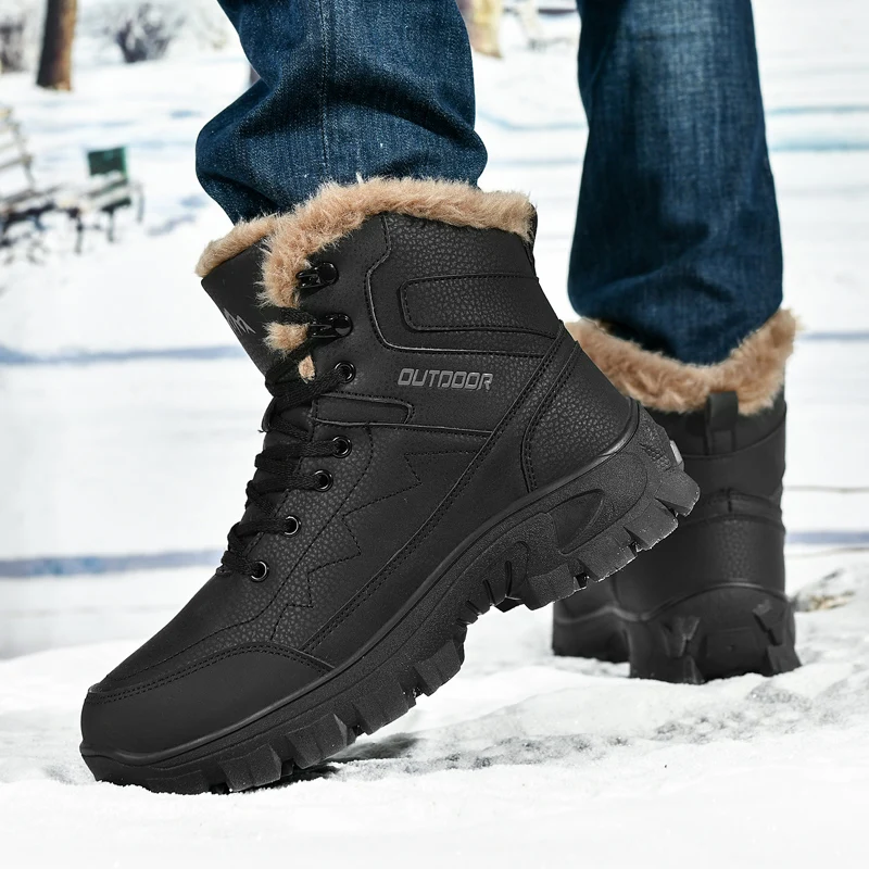 Novo inverno botas de neve masculinas para tênis de couro à prova dwaterproof água rendas até casual alta superior botas de caminhada ao ar livre botas de trabalho quentes