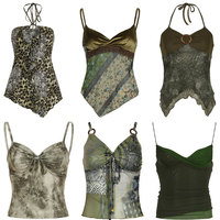 Green Printed Crop Tops Y2K Aesthetic American Retro Casual Sport High Street Tank Tops 2025 Summer Sleeveless Sexy Slim Camis