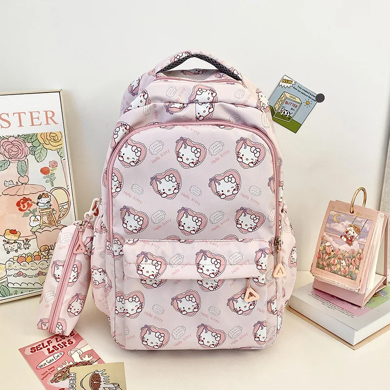 Sanrio Cinnamoroll Printing Backpack, Kuromi Hello Kitty Anime Preppy Schoolbag, Kawaii Nylon Travel Knapsack With Pencil bag