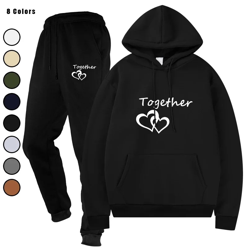 

Men Tracksuit 2 Pieces Sets Hooded Running Sportswear Autumn Male Hoodies Drawstring Pants Sportwear