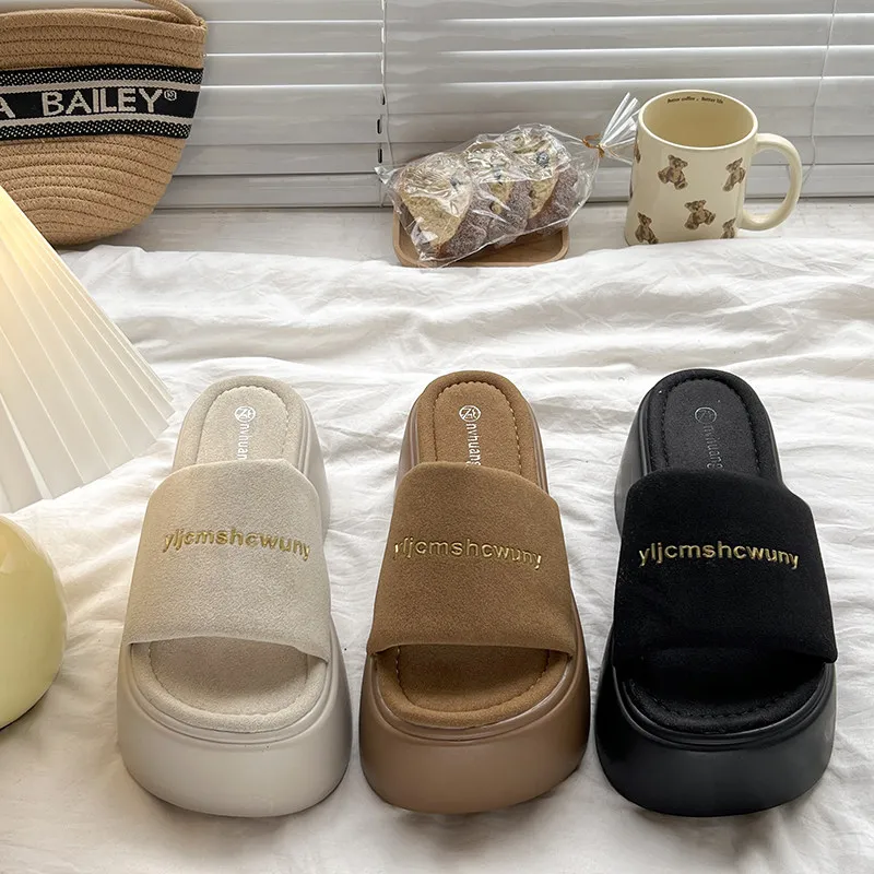 Women's Summer Outdoor Slip-On Shoes Thick Bottom Casual Lazy Style One-Strap Sandals Versatile Comfortable round Toe Glue-We...