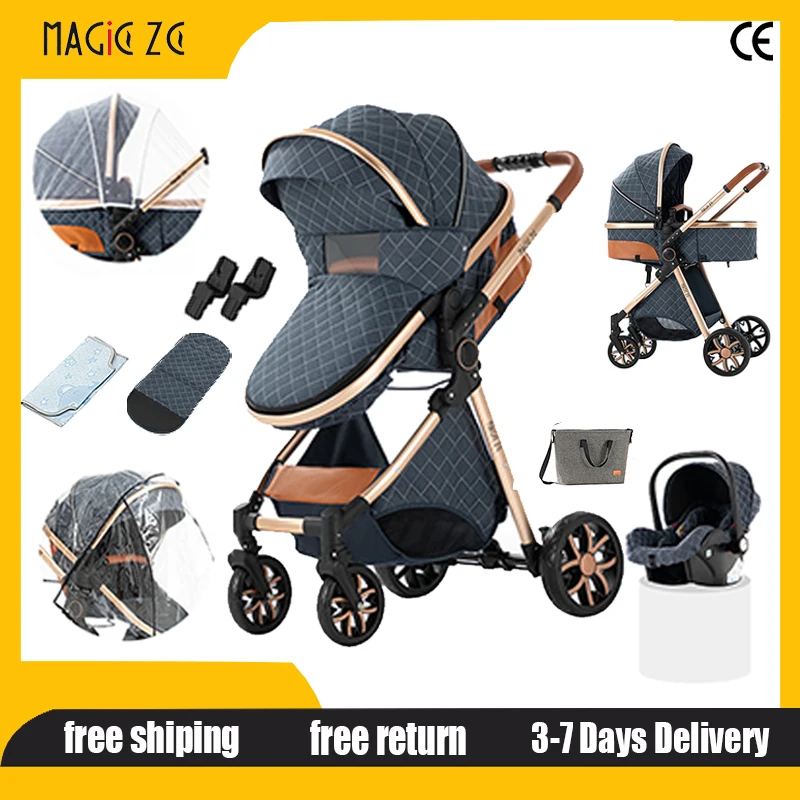 

Baby Stroller Luxury Lightweight Stroller 3 in 1 for Newborns Travel System Pram High Landscape Baby Cars with Car Seat Carriage
