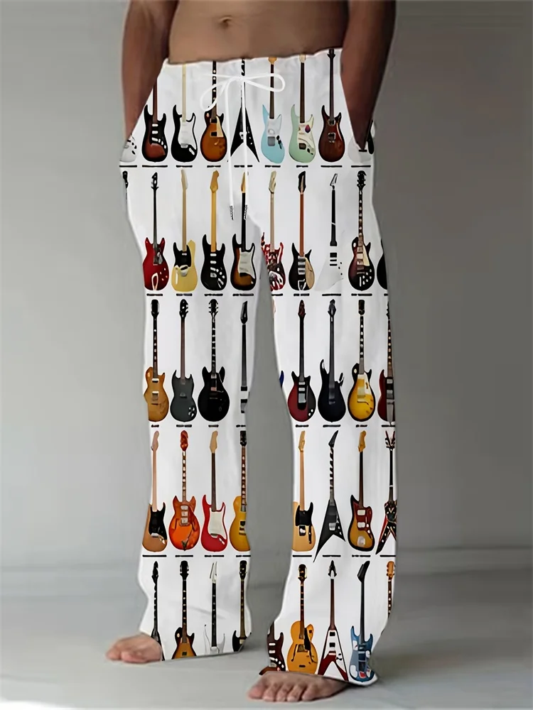 

The 2025 Autumn New Style Multi-color Guitar With Printed Design Drawstring Pants, Fashionable And Individual Men's Casual Pants