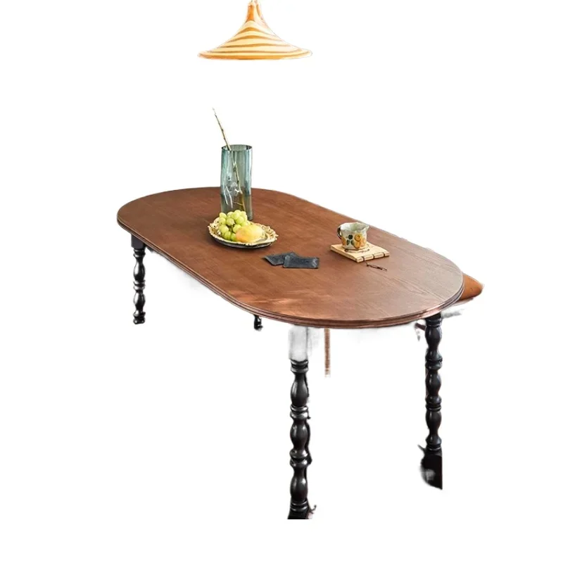 طاولة طعام من الخشب الصلب الفرنسي القديم، مكتب مؤتمرات منزلي عتيق بيضاوي متعدد الوظائف