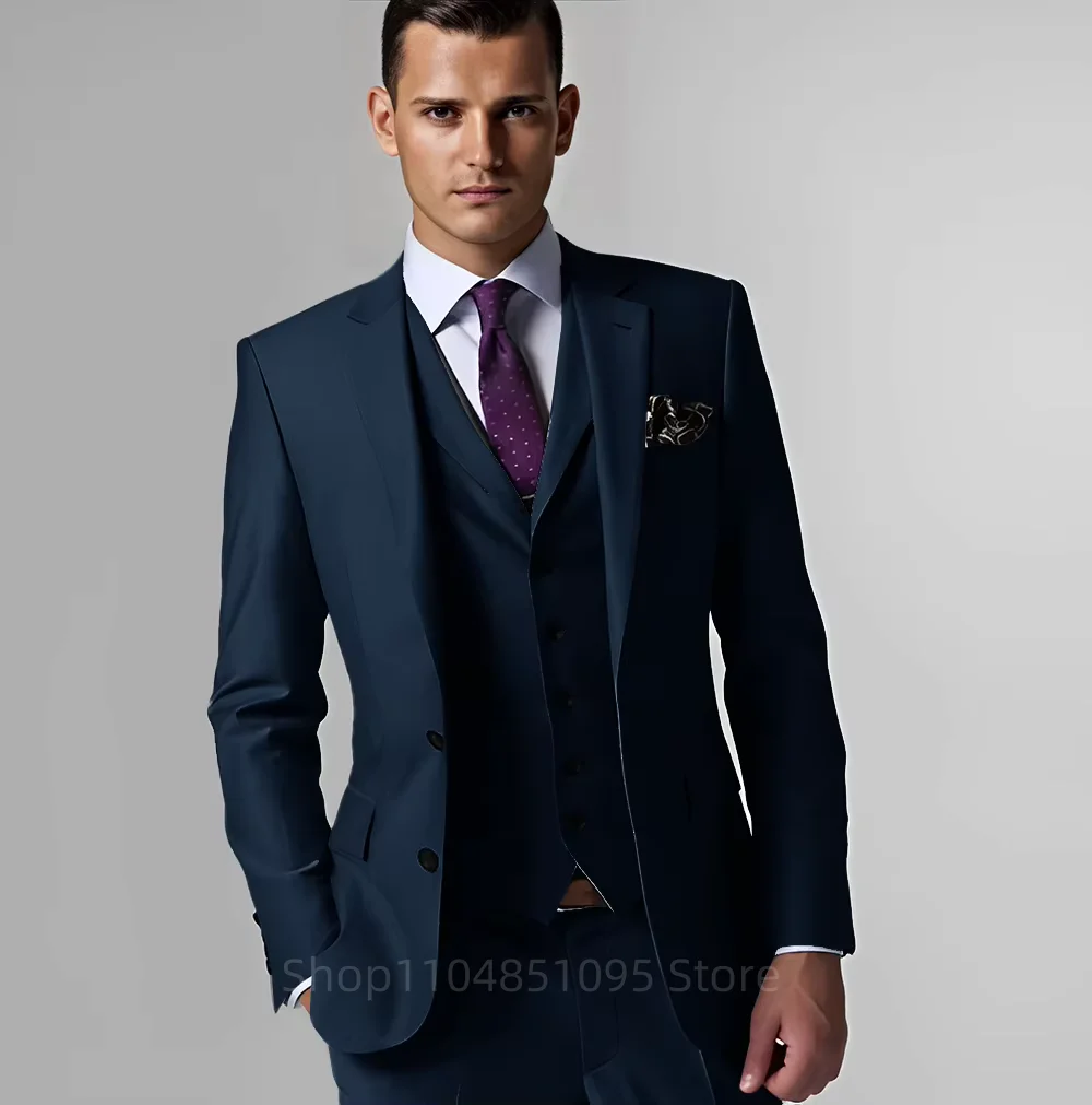 Trajes de hombre Chaqueta formal con solapa de muesca para celebridades Trajes de 3 piezas Blazer de dos botones Chaleco Pantalones Ropa de hombre de alta gama
