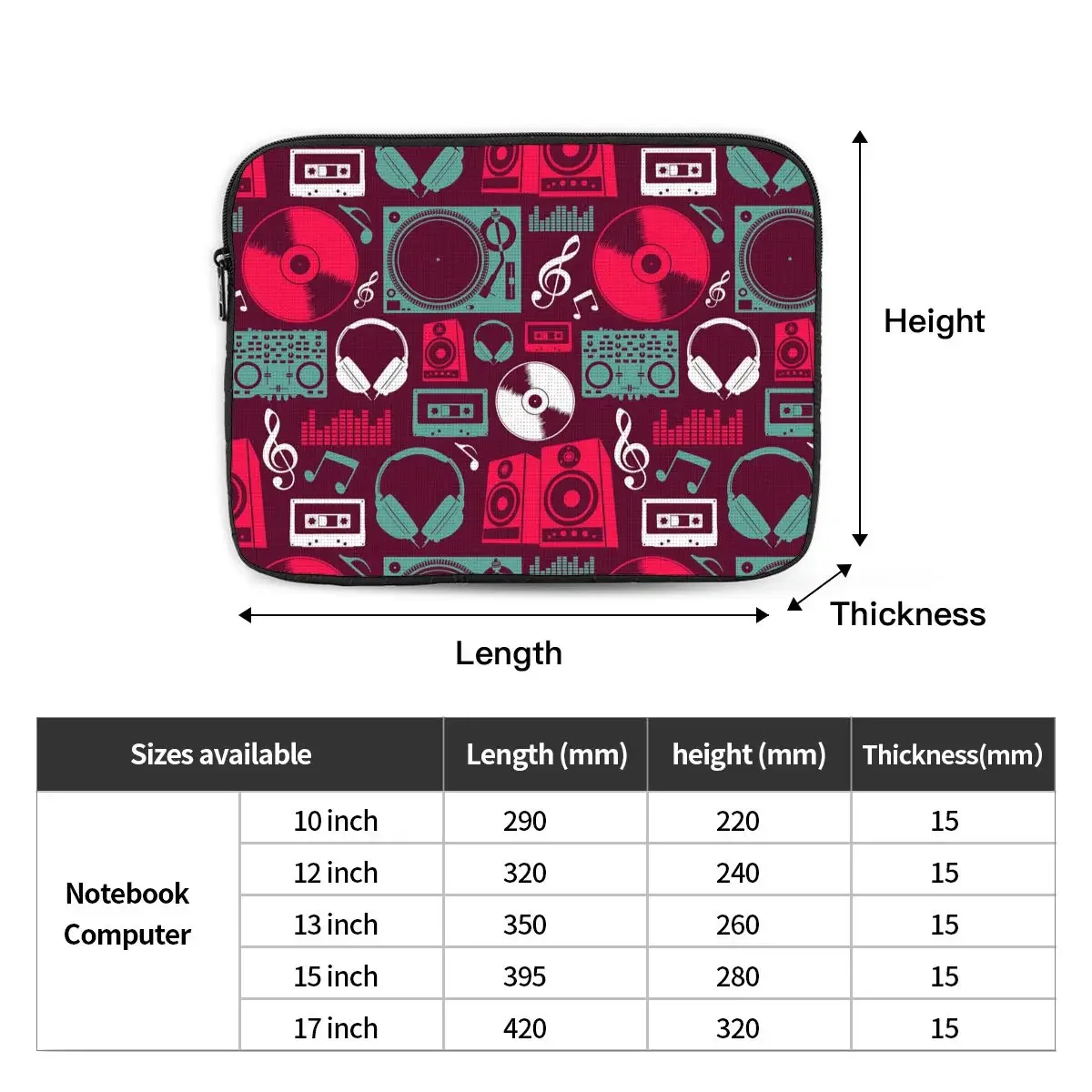 Tas penutup Laptop ipad komputer pola mulus, tas lengan Laptop, tas Fundas pelindung portabel Musik