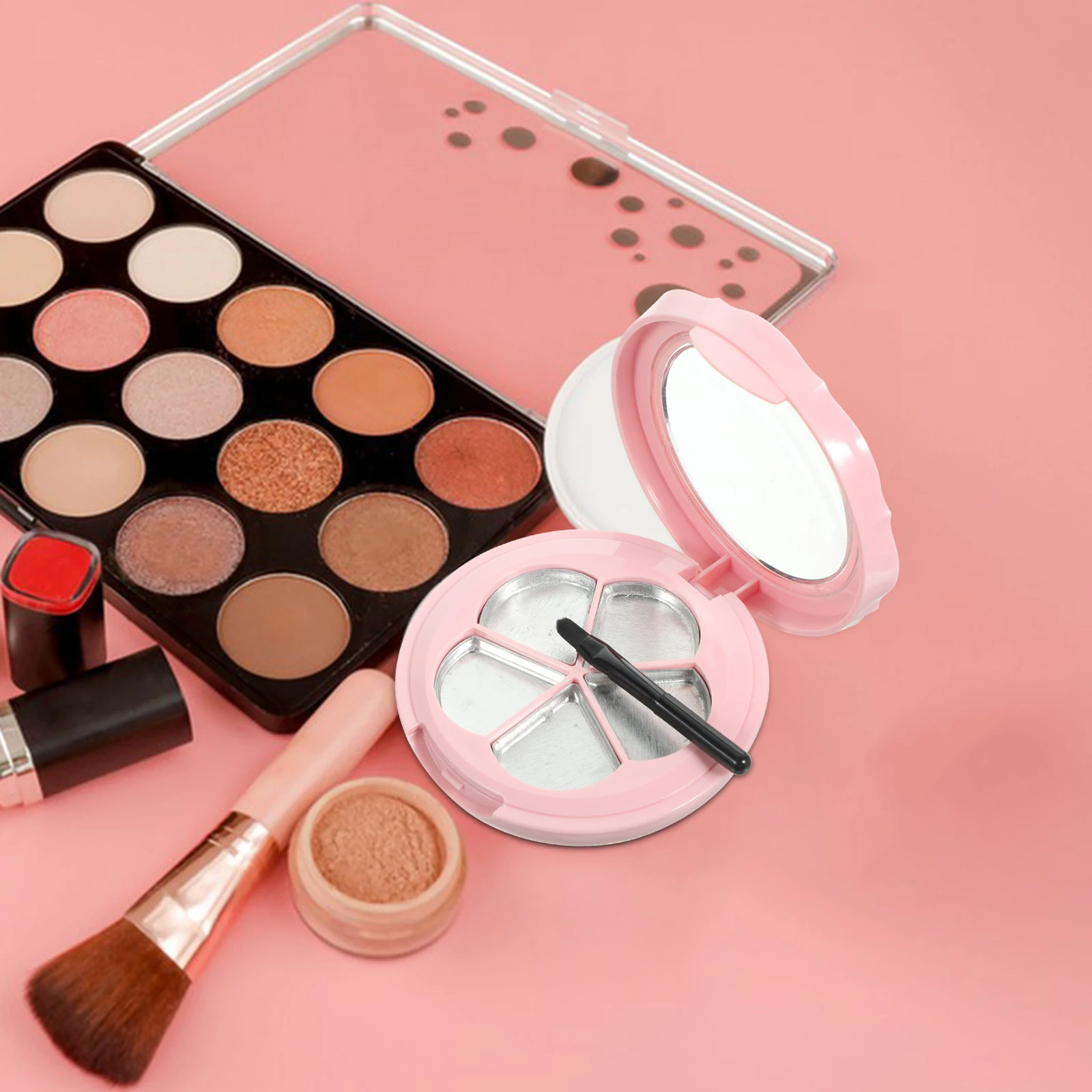 

2 Sets Eyeshadow Refillable Makeup Container Mirror Blusher Box Brush Travel Palette Subpackaging 5 Grids Empty Diy