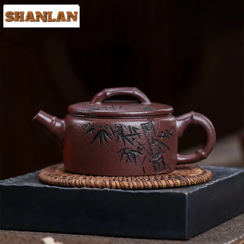 HOYIHM 160ml Creative Yixing Purple Clay Teapots Handmade Fragrant Bamboo Pot Raw Ore Purple Mud Tea Making Kettle Zisha Tea Set