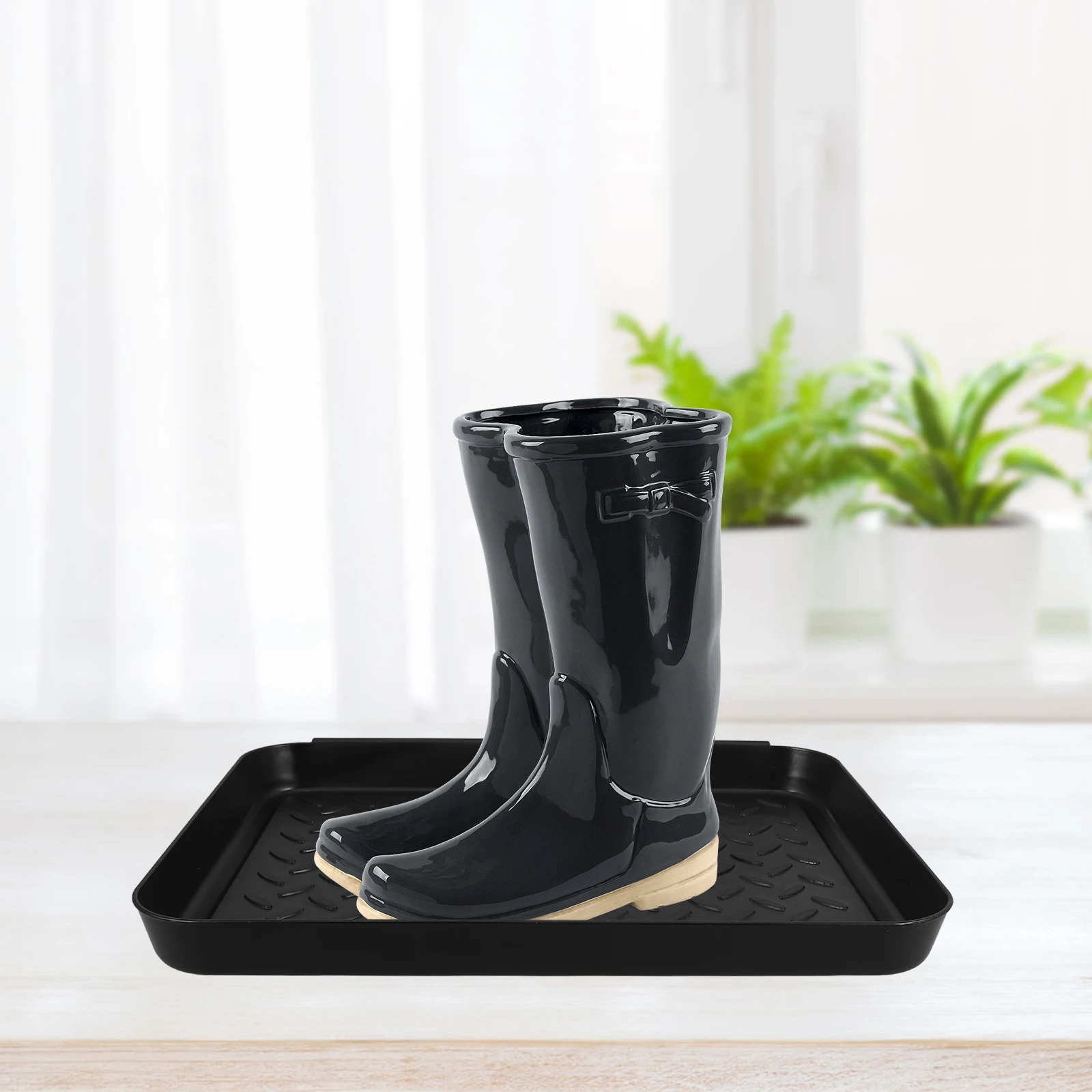 

3pcs Shoe For Entryway Indoor Black Plastic Boot Mat Drip Tray Waterproof Non-Slip Multi Purpose Utility Tray For Wet Shoes