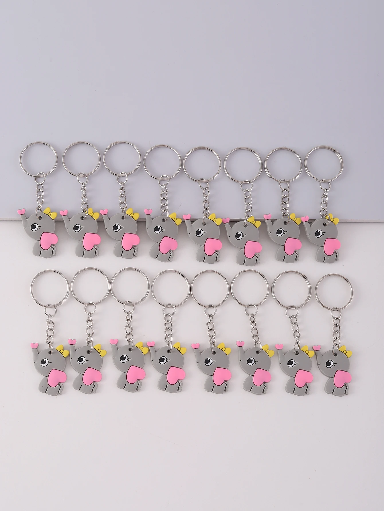 16pcs Cute Heart Elephant Keychain Cartoon Silicone Animal Key Chain Ring Purse Bag Backpack Charm Earbud Case Cover Accessories