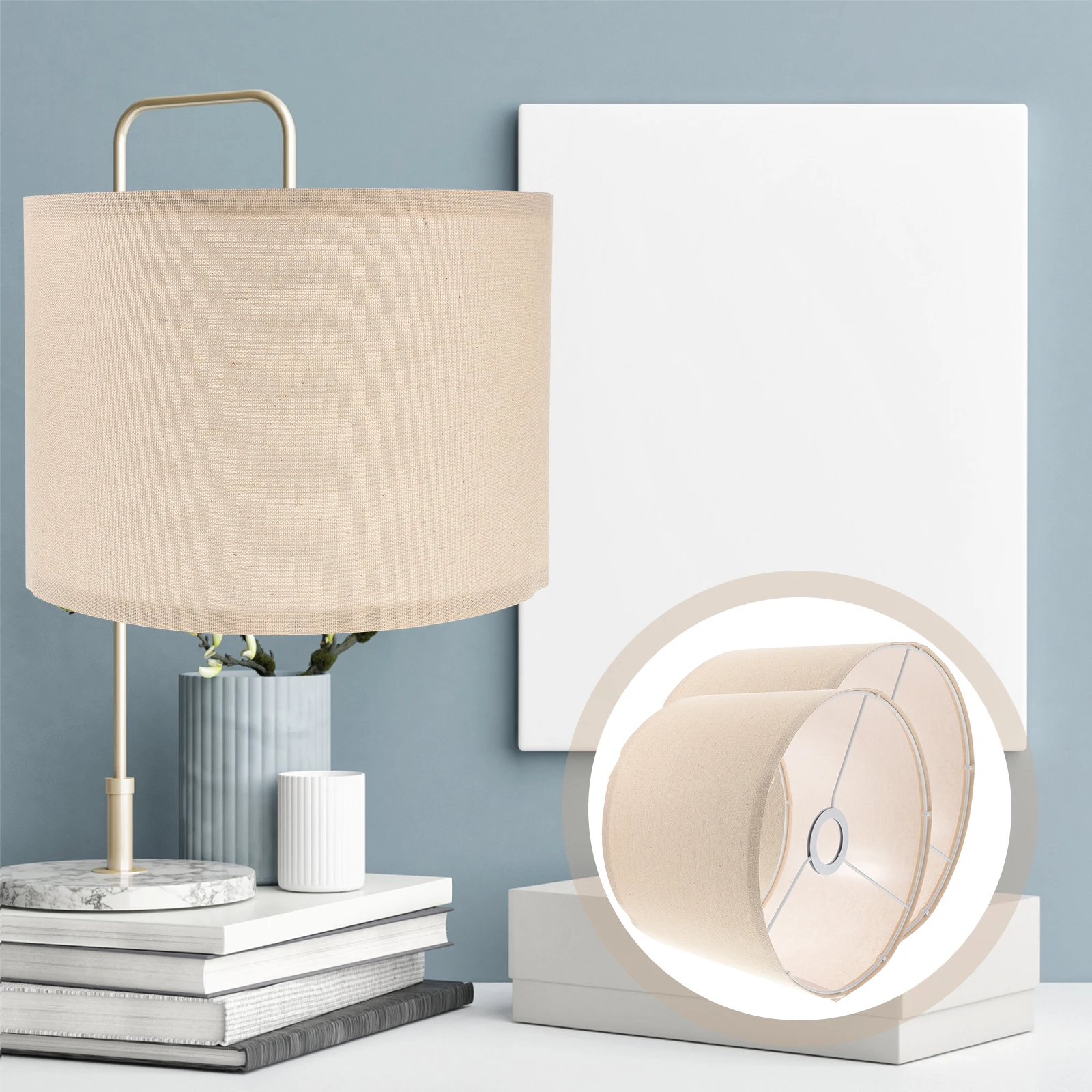 

2Pcs Linen 260x190MM Beige Grey Simple Lamp Shades Fabric Cloth Cover for Table Bedside Lamps Bedroom Living Room