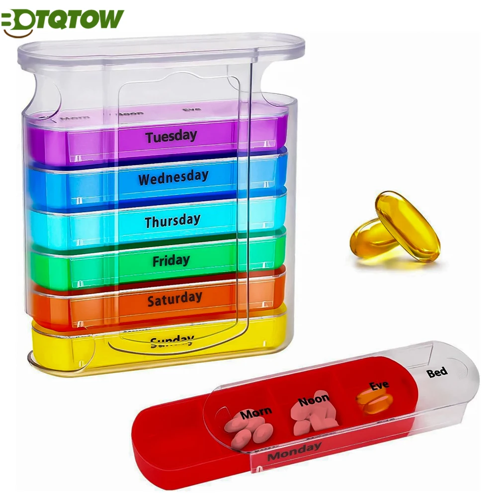 

1PCS Weekly Daily Pill Organizer,4 Times a Day Weekly Pill Box with 7 Individual Stacking Cases Medicine Organizer for Vitamins