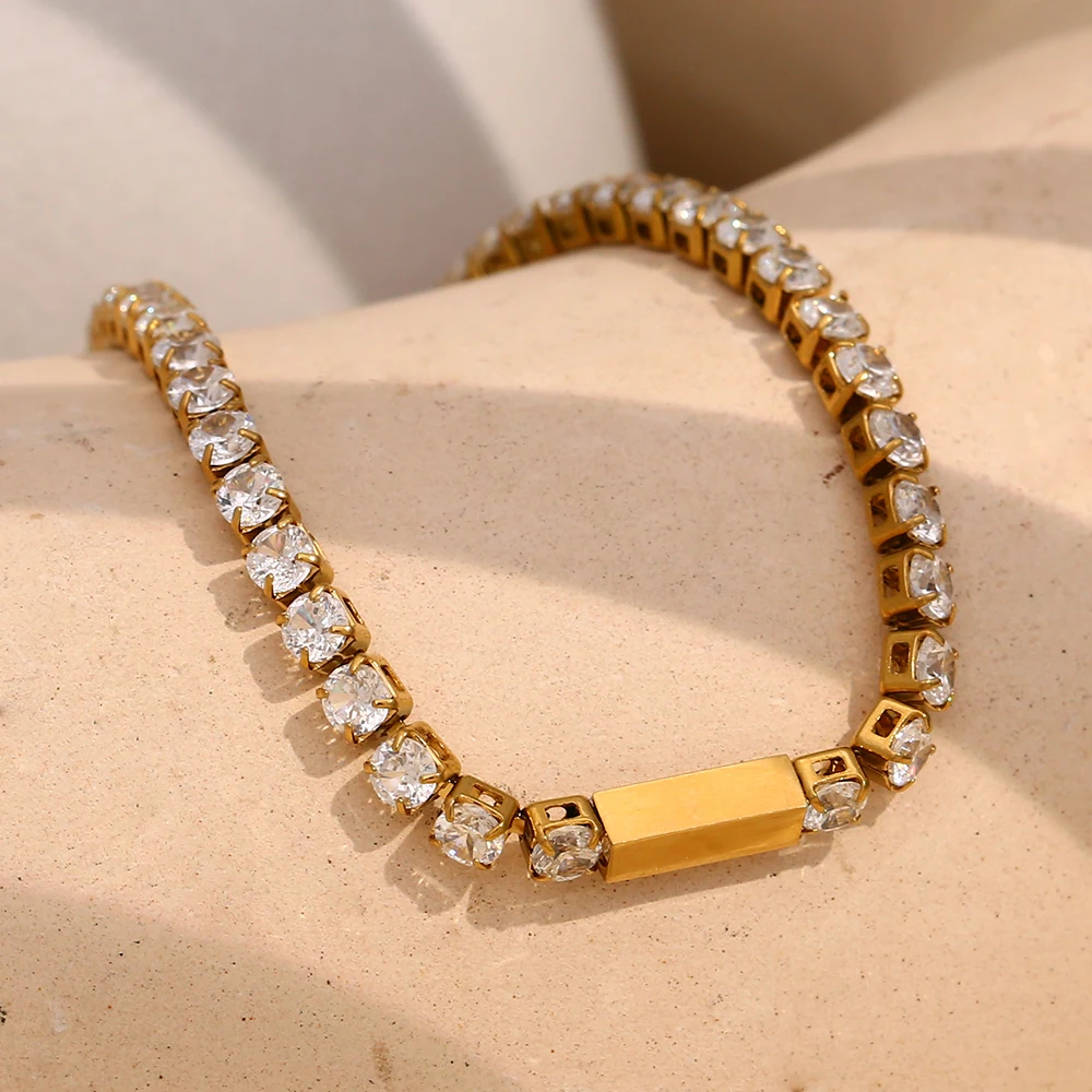 E.B.belle 3mm Clear Zircon Brand Bracelets Stainless Steel 18K Gold Plated Classic Style Jewelry Charm Women Party